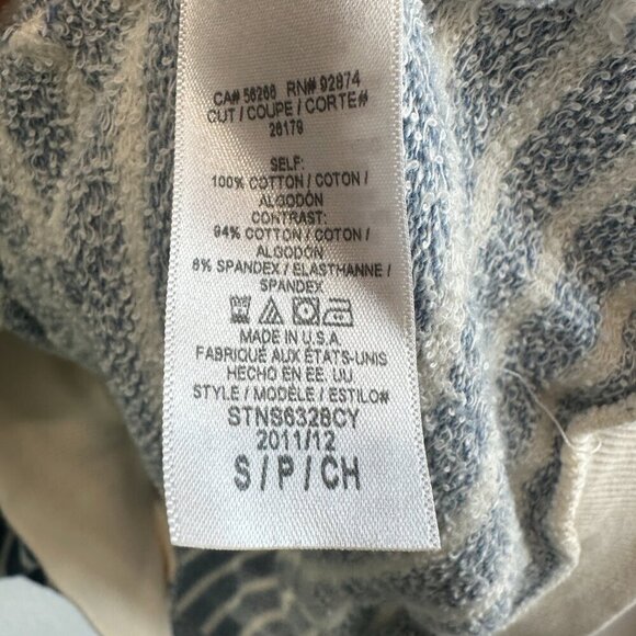 Splendid Cream & Light Blue Striped Short Sleeve Crew Neck Sweatshirt Top - Picture 4 of 5